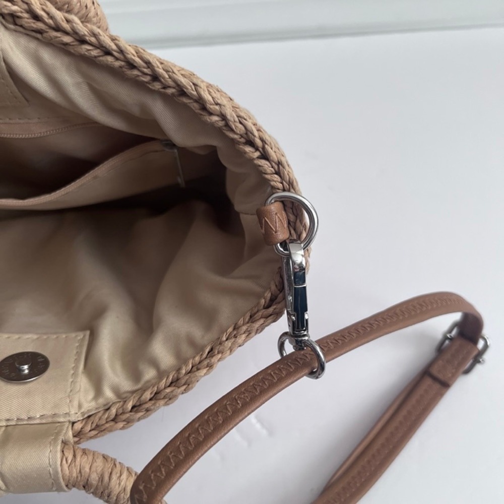 Straw Woven‎ Tote Bag Rainbow Stripe Top Handle Crossbody Purse - Picture 7 of 14
